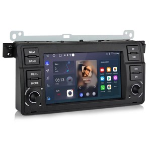 Junsun 7 Zoll Autoradio für BMW E46. Schwarzes Multimedia-System mit Touchscreen, Navi und Bluetooth.