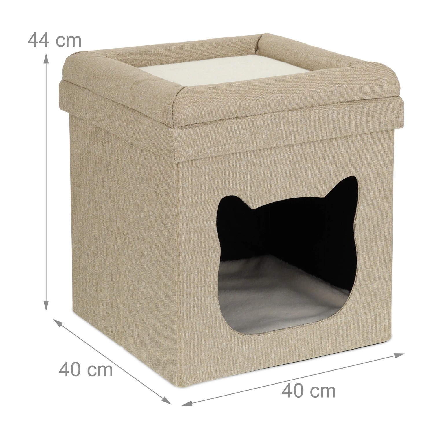 Relaxdays Katzenhöhle MDF Braun Weiß Zweistöckig Faltbar mit 2 Kissen 44 cm x 40 cm x 40 cm 3,1 kg_4