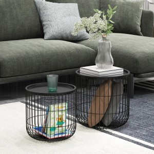 HOMCOM 2er-Set Couchtische mit Stauraum aus Stahl in Schwarz für Wohnzimmer und Schlafzimmer.