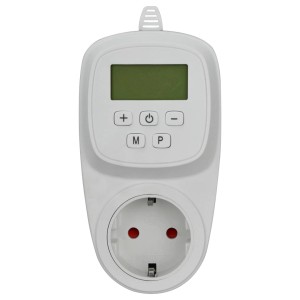 Weiße Thermoschaltsteckdose Infrae Smart & Easy WiFi für elektrische Heizgeräte.