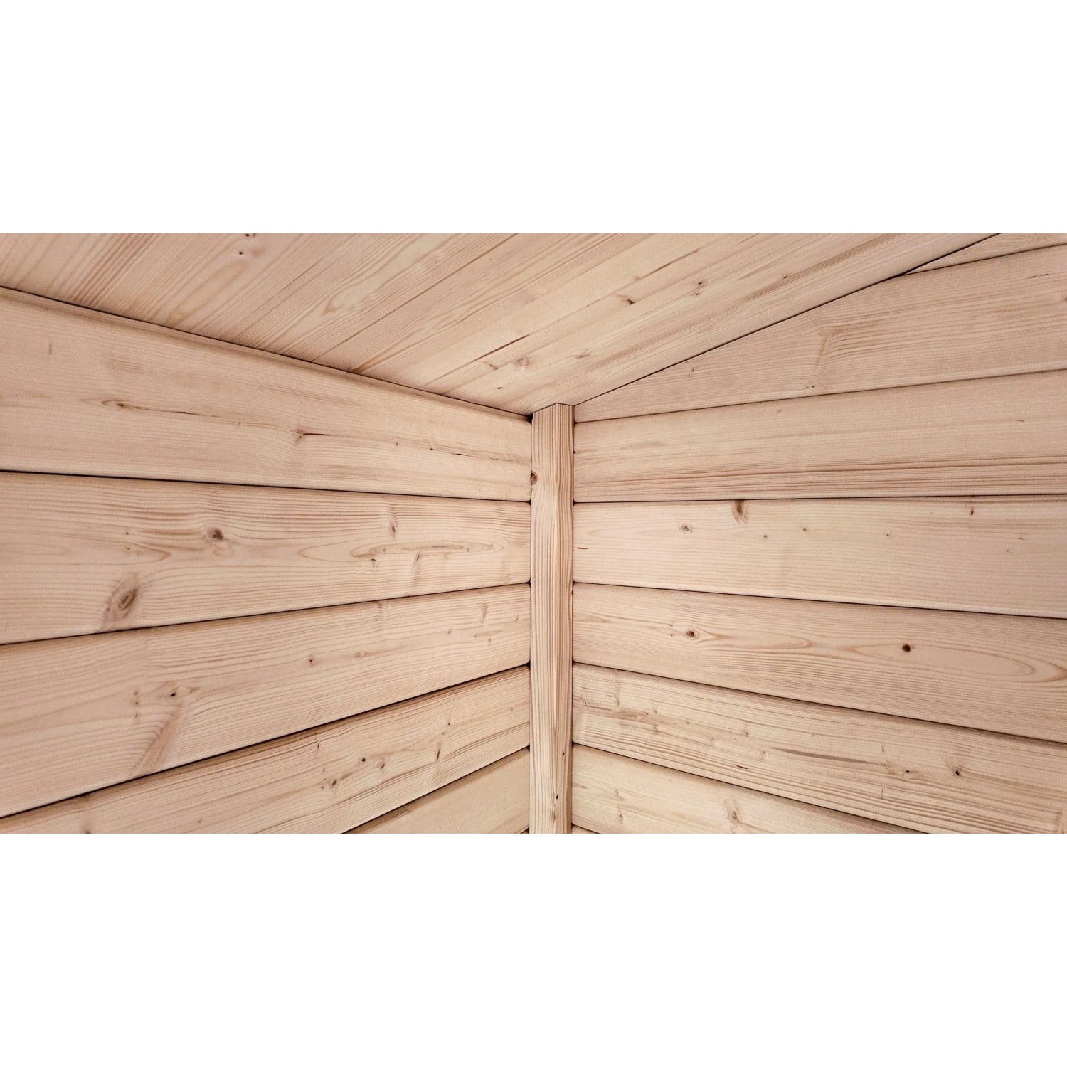 Detailaufnahme der Blockbohlen-Bauweise des Weka Gartenhaus Killarney aus Fichtenholz.