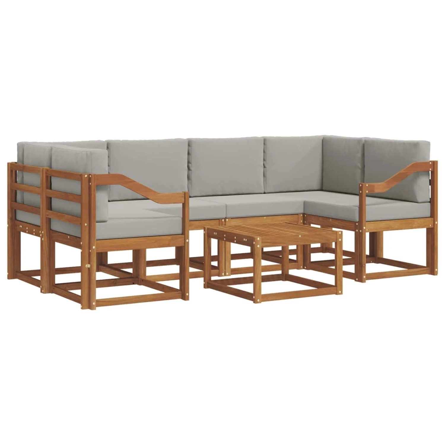 vidaXL Outdoor-Sofagarnitur mit Kissen 7-Tlg Natur und Hellgrau 3366094