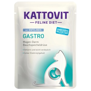 Kattovit Gastro Ente & Reis, 85g, Spezialfutter für Katzen mit Magen-Darm Problemen.