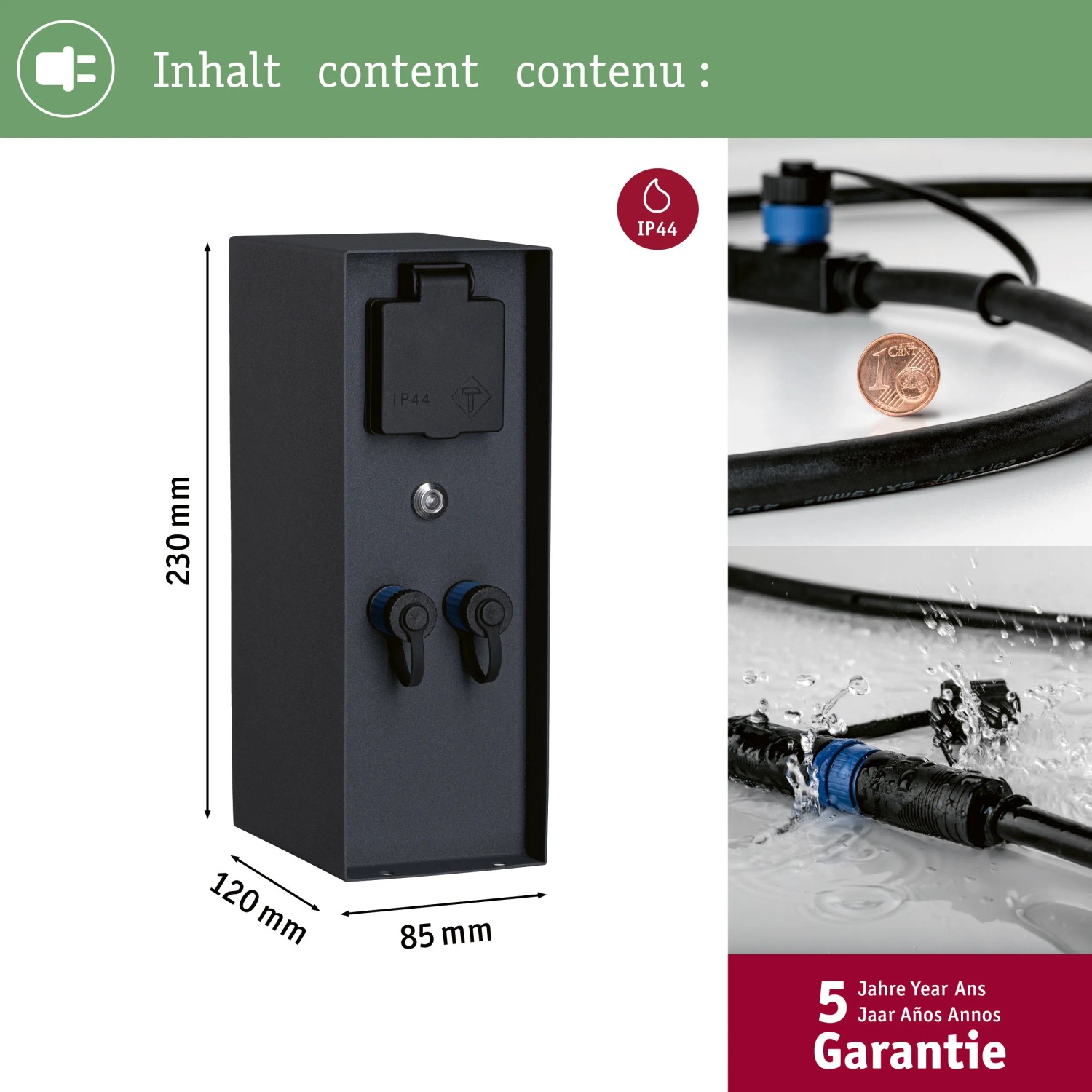 Paulmann Plug & Shine Rio Steckdosensäule mit Dämmerungssensor, anthrazit, für Außenbeleuchtung.