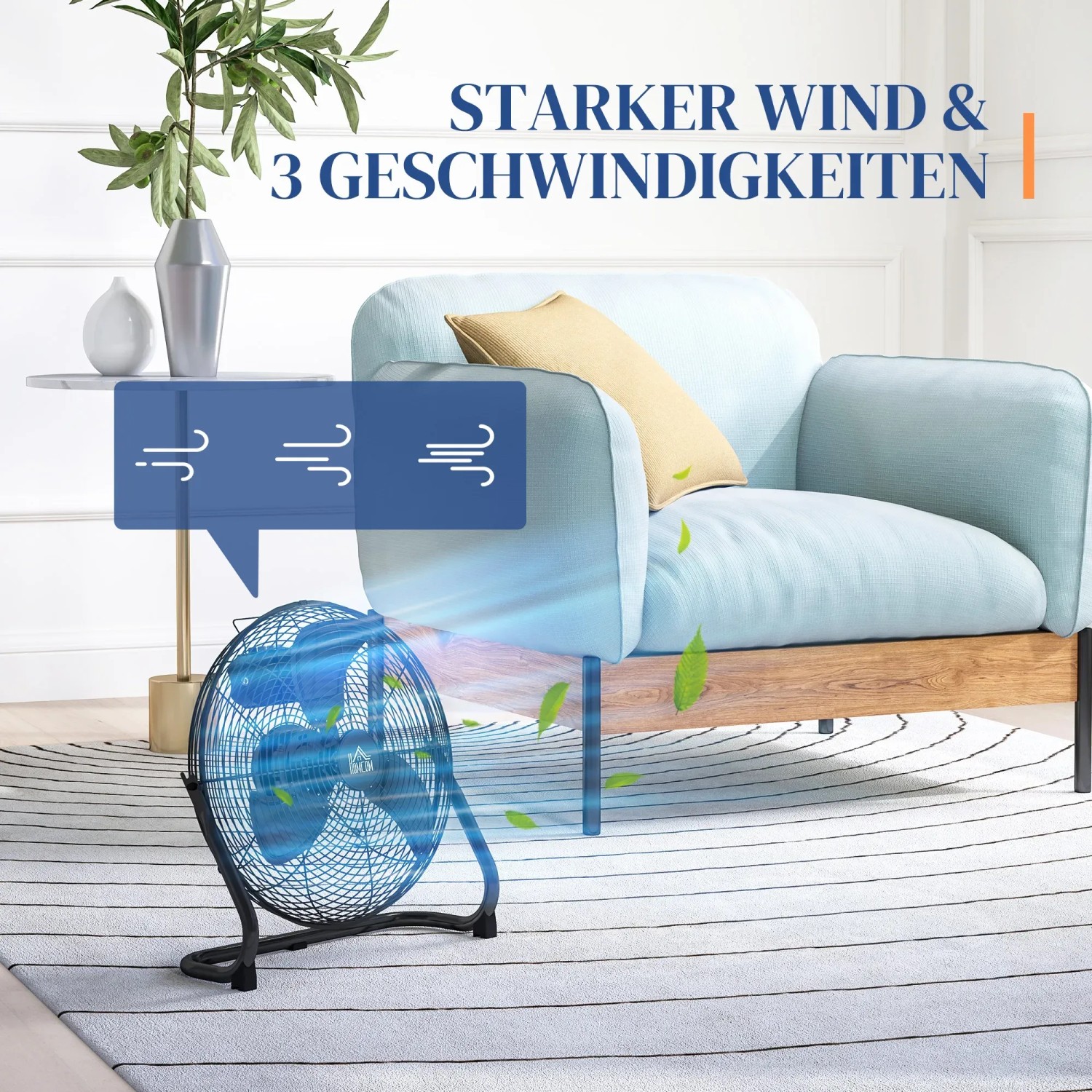 HOMCOM Retro Tischventilator: Schwarzer Ventilator im Retro-Stil mit starkem Luftstrom und 3 Geschwindigkeiten.