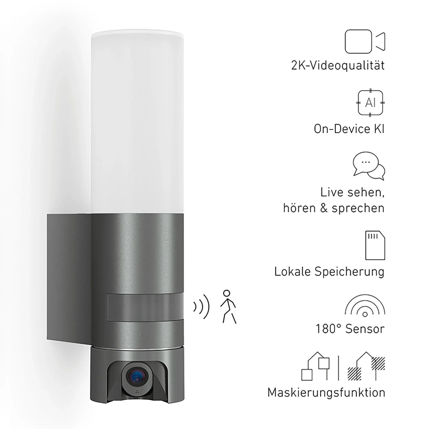 Steinel LED-Außenleuchte L 625 CAM SC mit Kamera, anthrazit. Wandleuchte mit Bewegungssensor und Weitwinkelkamera.