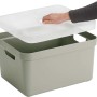 Hellgrüne Sunware Aufbewahrungsbox Sigma Home 32 l mit transparentem Deckel.
