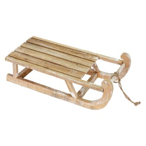 Deko Schlitten aus Holz, 50,5 cm, braun/natur mit LED, Weihnachtsdekoration.