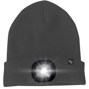 Anthrazitfarbene Scheibler LED Mütze Malix für Arbeitskleidung mit leuchtender LED Lampe.