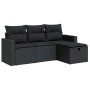 Schwarze 4-tlg. vidaXL Garten-Sofagarnitur aus Polyrattan mit Kissen.