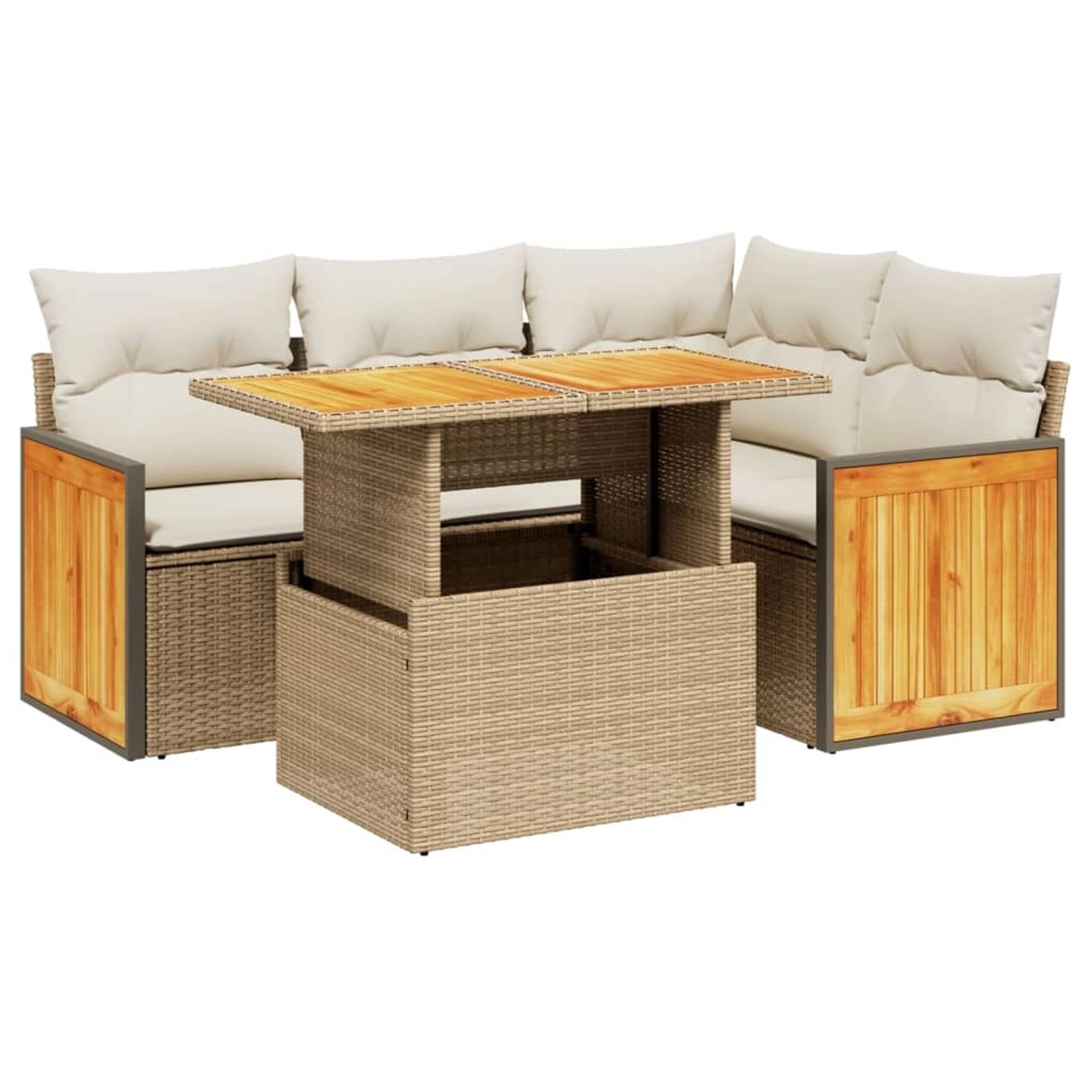 vidaXL 5-Tlg Garten-Sofagarnitur mit Kissen Beige Poly Rattan 3273942