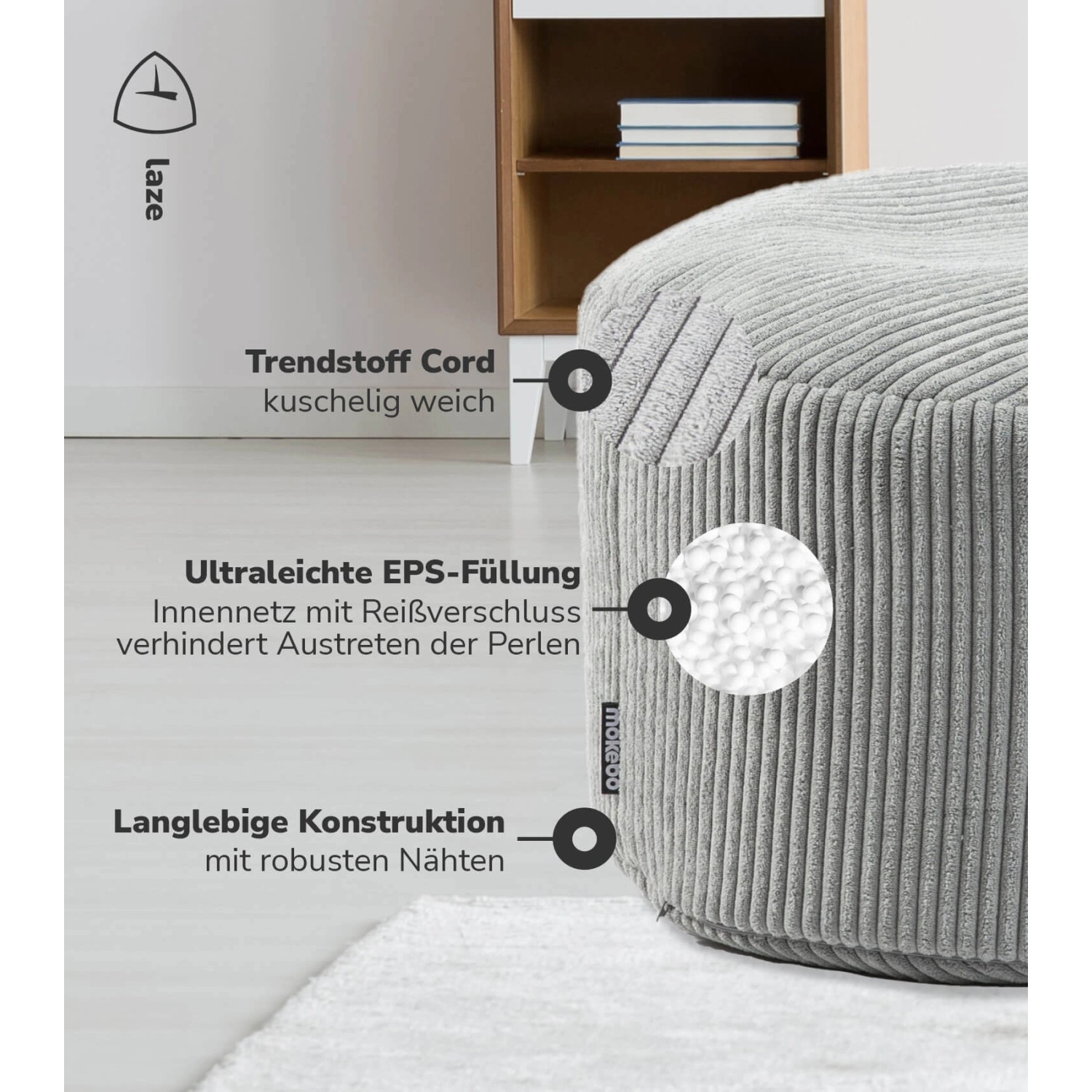 Ecopuf Cube Sitzhocker 50x50x50cm - Bequemer Pouf Mit Polystyrol-Füllung Für Wohnzimmer