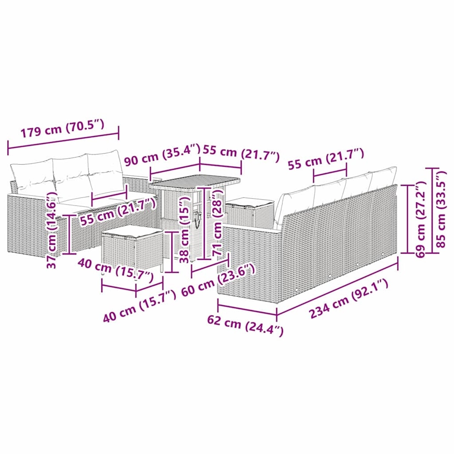 vidaXL Garten-Sofa-Set mit Kissen 10-Tlg Schwarz Poly Rattan 3363010 günstig online kaufen