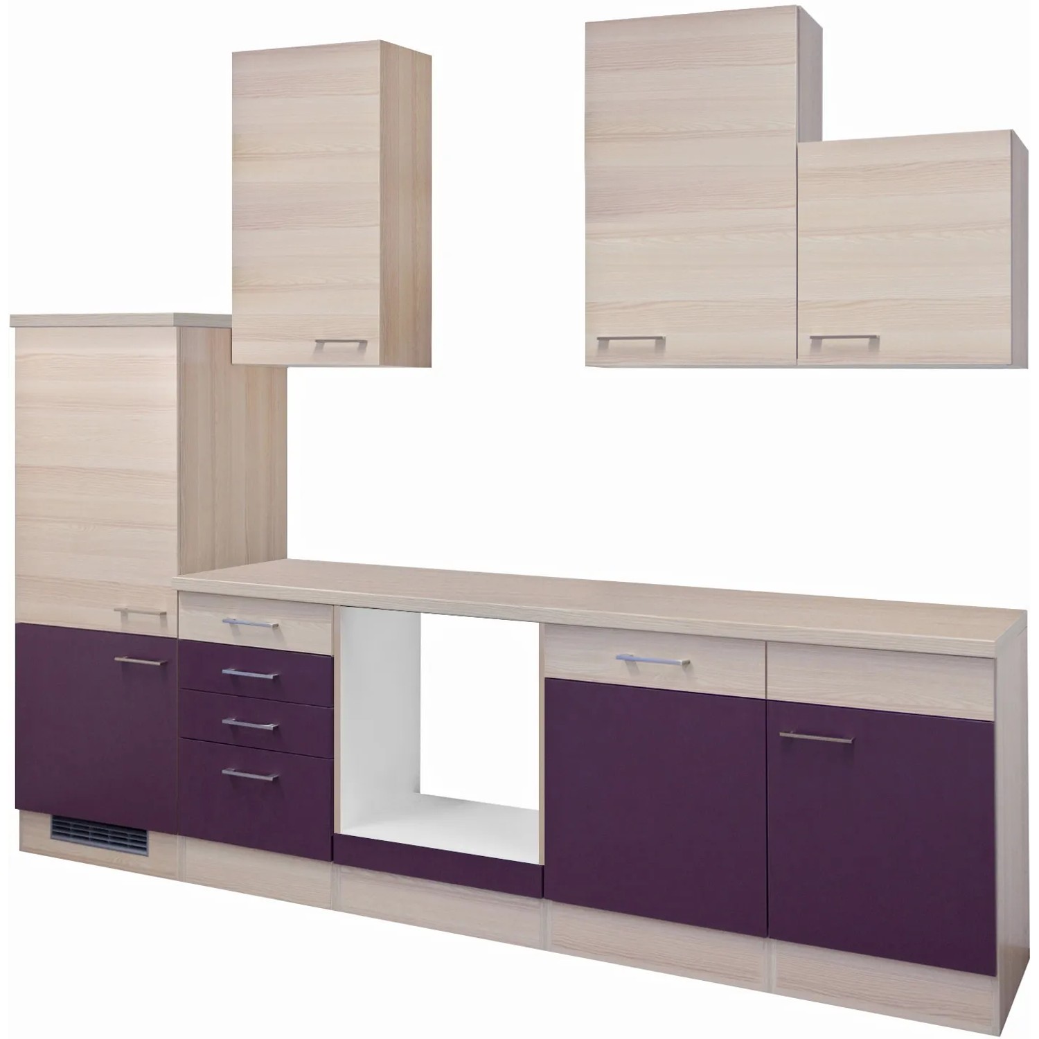 Flex-Well Exclusiv Küchenzeile Focus 280 cm ohne E-Geräte Akazie-Aubergine
