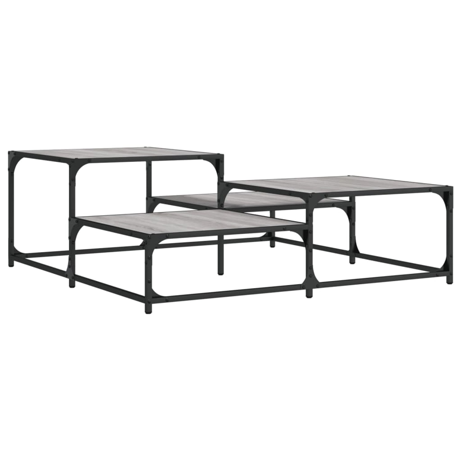 Quadratischer vidaXL Couchtisch in Grau Sonoma mit Metallrahmen und drei Ebenen.