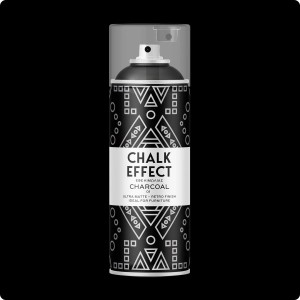 Schwarze COSMOS LAC Kreidefarbe Spray Chalk Effect Holzkohle. Matte Sprühfarbe für Möbel & Deko mit weißem Muster.