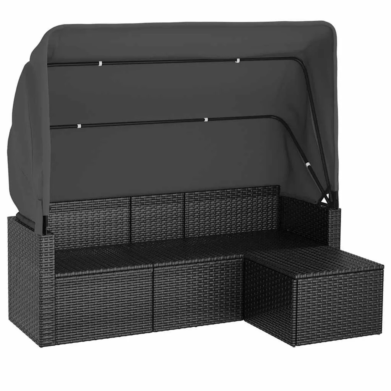 vidaXL 3-Sitzer-Gartensofa mit Dach und Fußhocker Schwarz Poly Rattan 362334