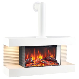 Weißer Kaminio Elektrokamin Liz Wandkamin mit 3D-Flammeneffekt und Ambilight Rohr.