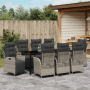 9-teilige, hellgraue vidaXL Garten Essgruppe aus Poly Rattan mit verstellbaren Stühlen und Tisch.