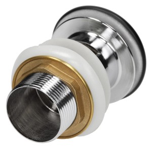 Detailaufnahme Ablaufgarnitur für ML-Design Waschbecken, Keramik und Edelstahl.