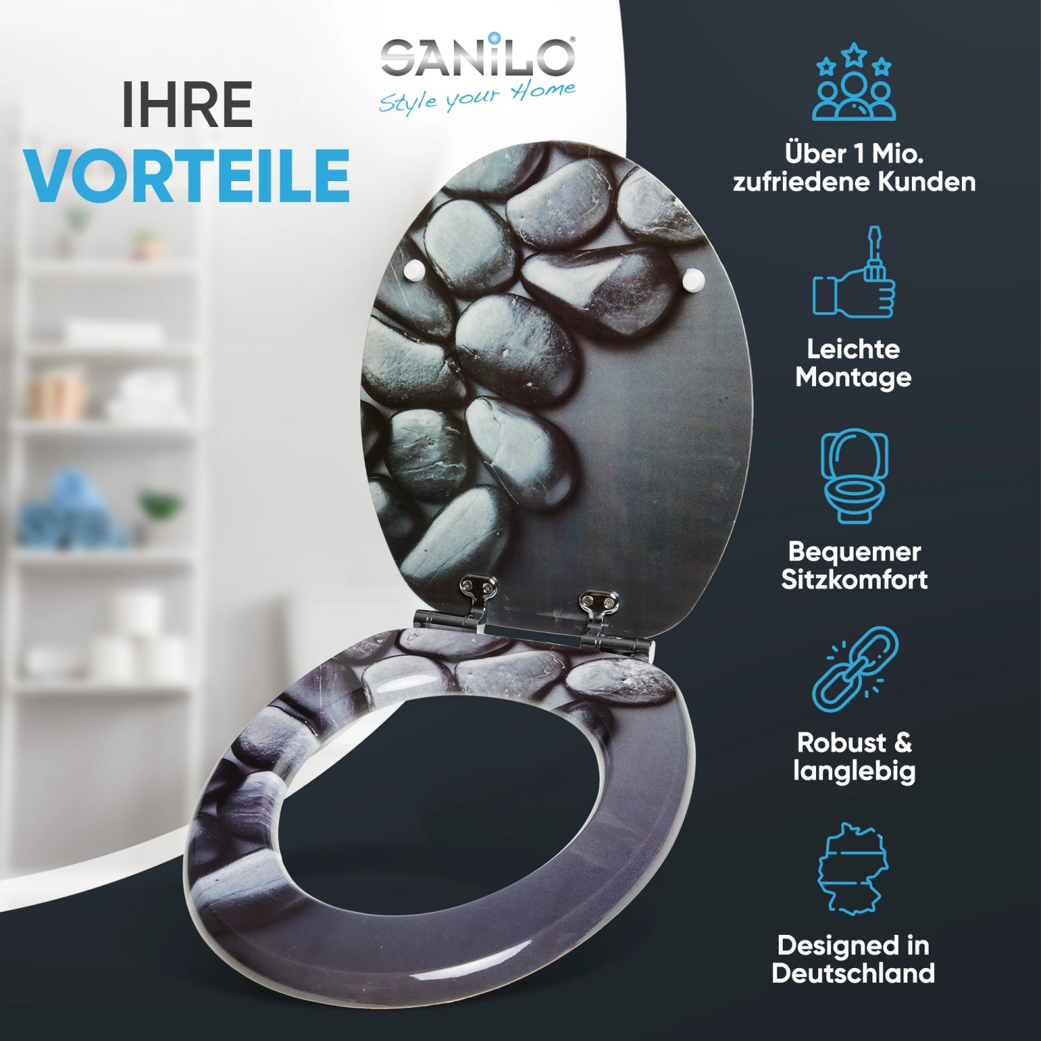 Sanilo WC Sitz mit Absenkautomatik Hot Stones, Hochwertiger und