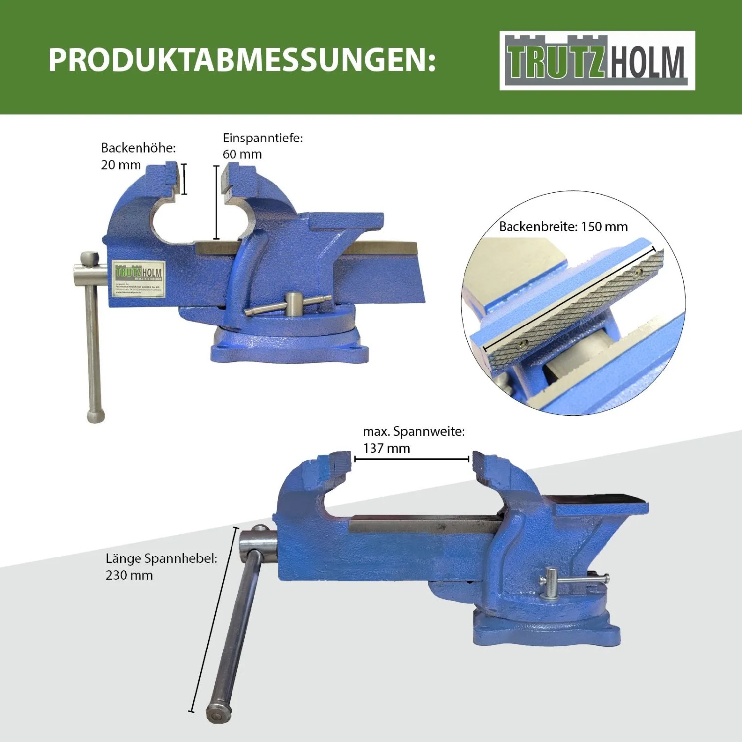 TRUTZHOLM Schraubstock, 150mm Backen, 360° drehbar mit Amboss für Werkbank.