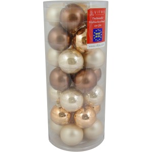 Vitbis Weihnachtskugeln, 28 Stk., Champagner-Braun, Glas, ø 6cm, in transparenter Dose.