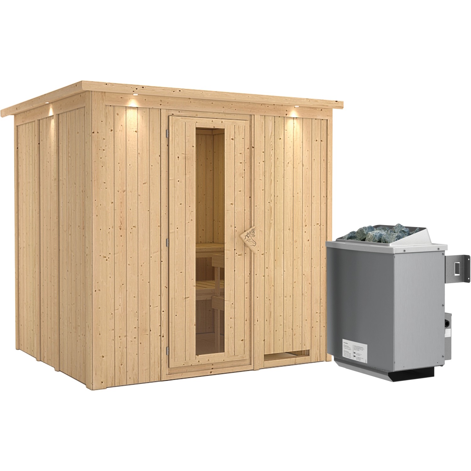 Karibu Sauna Stina inkl. Ofen 9 kW integr. Steuerung, Dachkranz, Energiespa günstig online kaufen