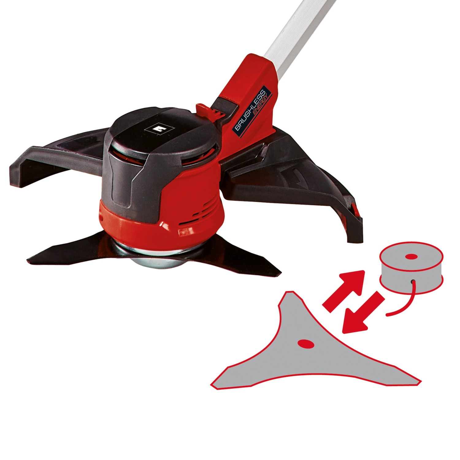 Einhell Akku-Sense Agillo mit 3-Zahn-Messer und Spule, Akku-Trimmer für Gartenarbeiten.