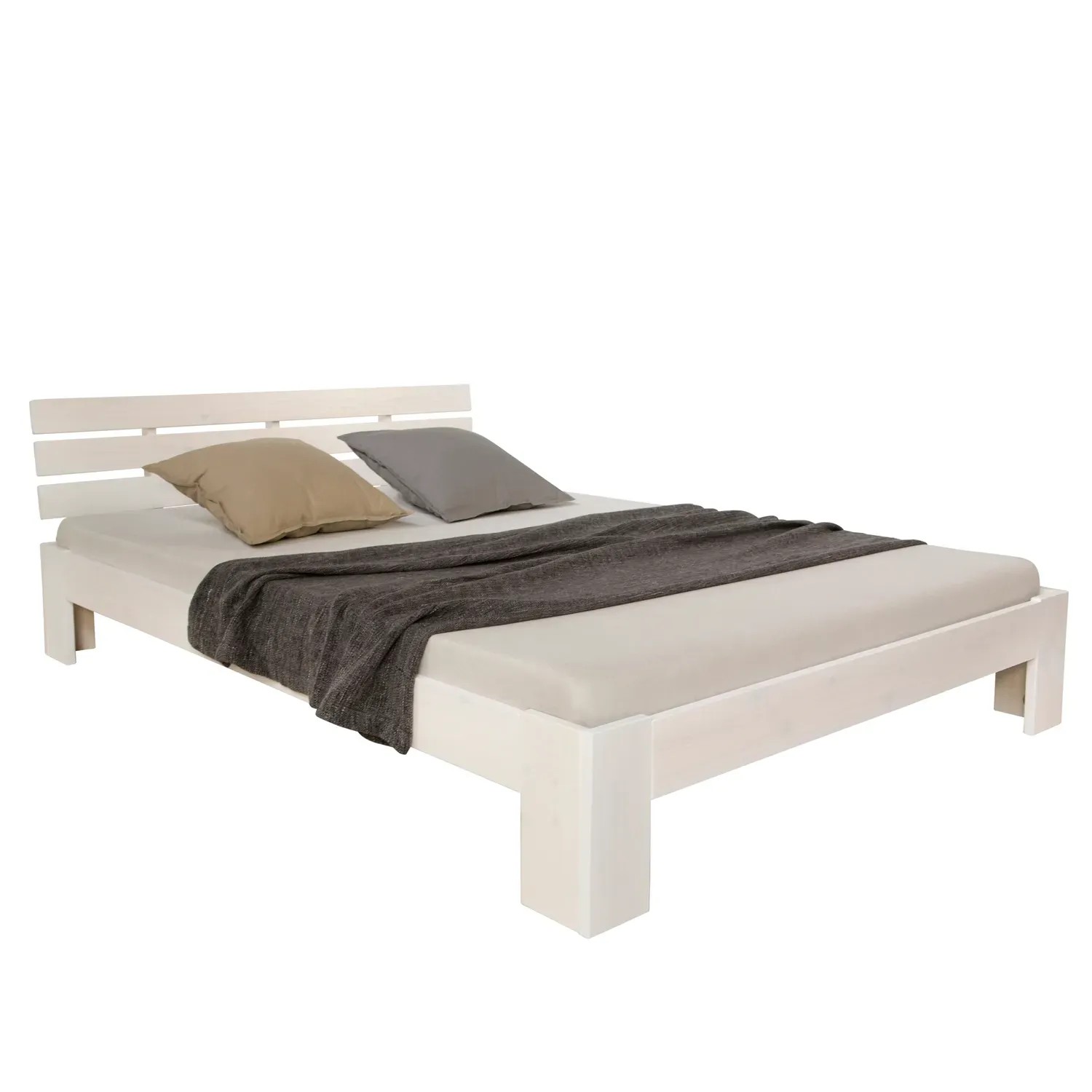 Weißes Holzbett 120x200 cm mit Lattenrost und Matratze von Homestyle4u.