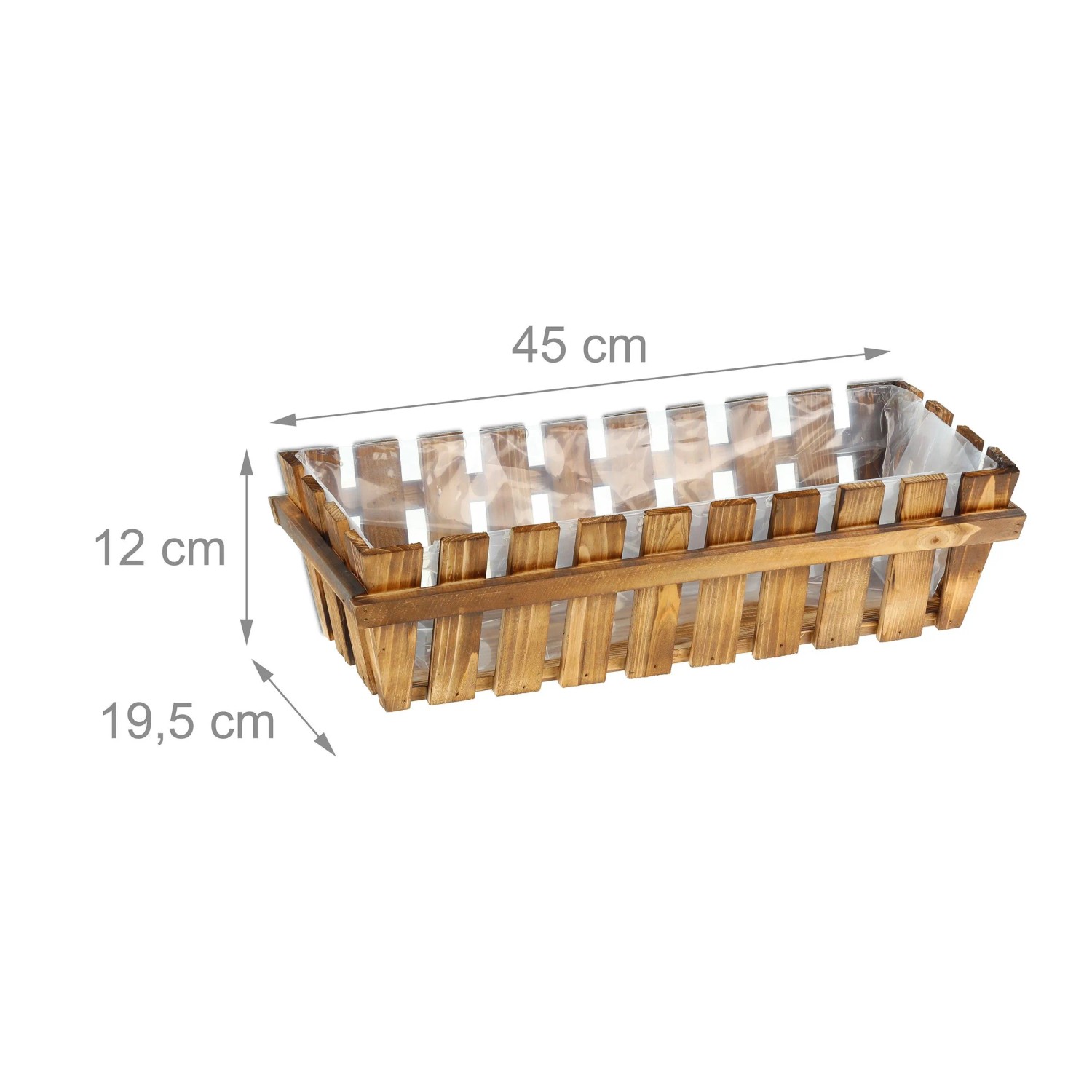 Relaxdays Blumenkasten 3er Set Holz Natur Mit Folie 12 cm x 45 cm x 19,5 cm je 600 g_4