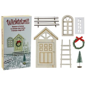 7-teiliges Deko-Wichtelstarter-Set in Weiß-Grün (18,5x9,5x3cm) für Weihnachtsdeko.