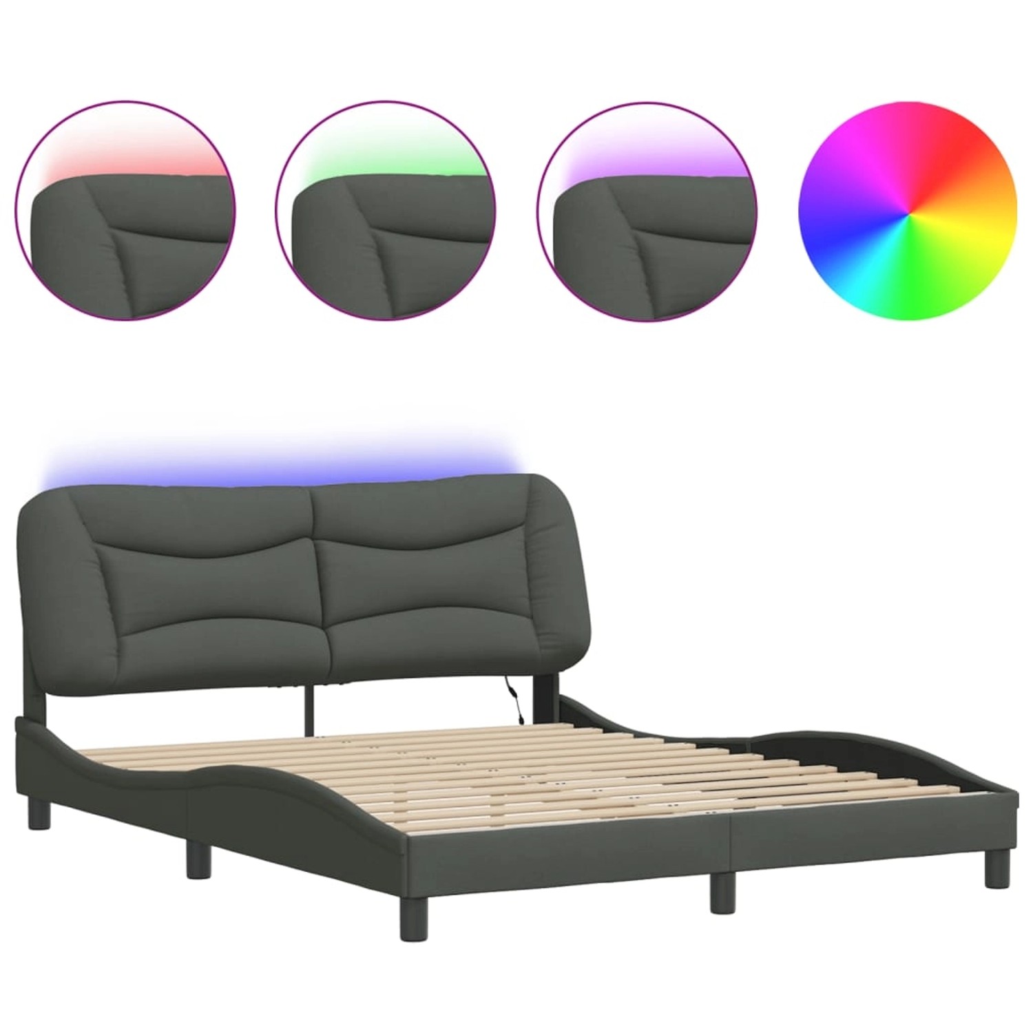 vidaXL Bettgestell mit LED ohne Matratze Hvar Dunkelgrau 160x200 cm Stoff 3 günstig online kaufen