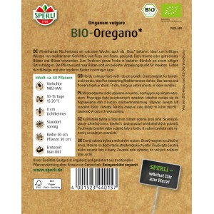 Sperli Bio Oregano Samenpackung, winterhartes Küchenkraut für Pizza und Pasta.