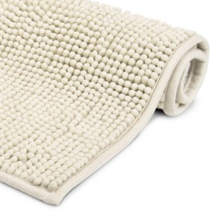 Naturfarbener Beautissu BeauMare WR Badteppich 70x100cm mit weicher Chenille-Struktur und rutschfester Unterseite.