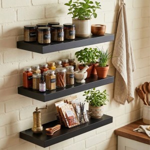 Relaxdays Wandregal MDF Eisen Schwarz 3er Set 4 cm x 60 cm x 23 cm