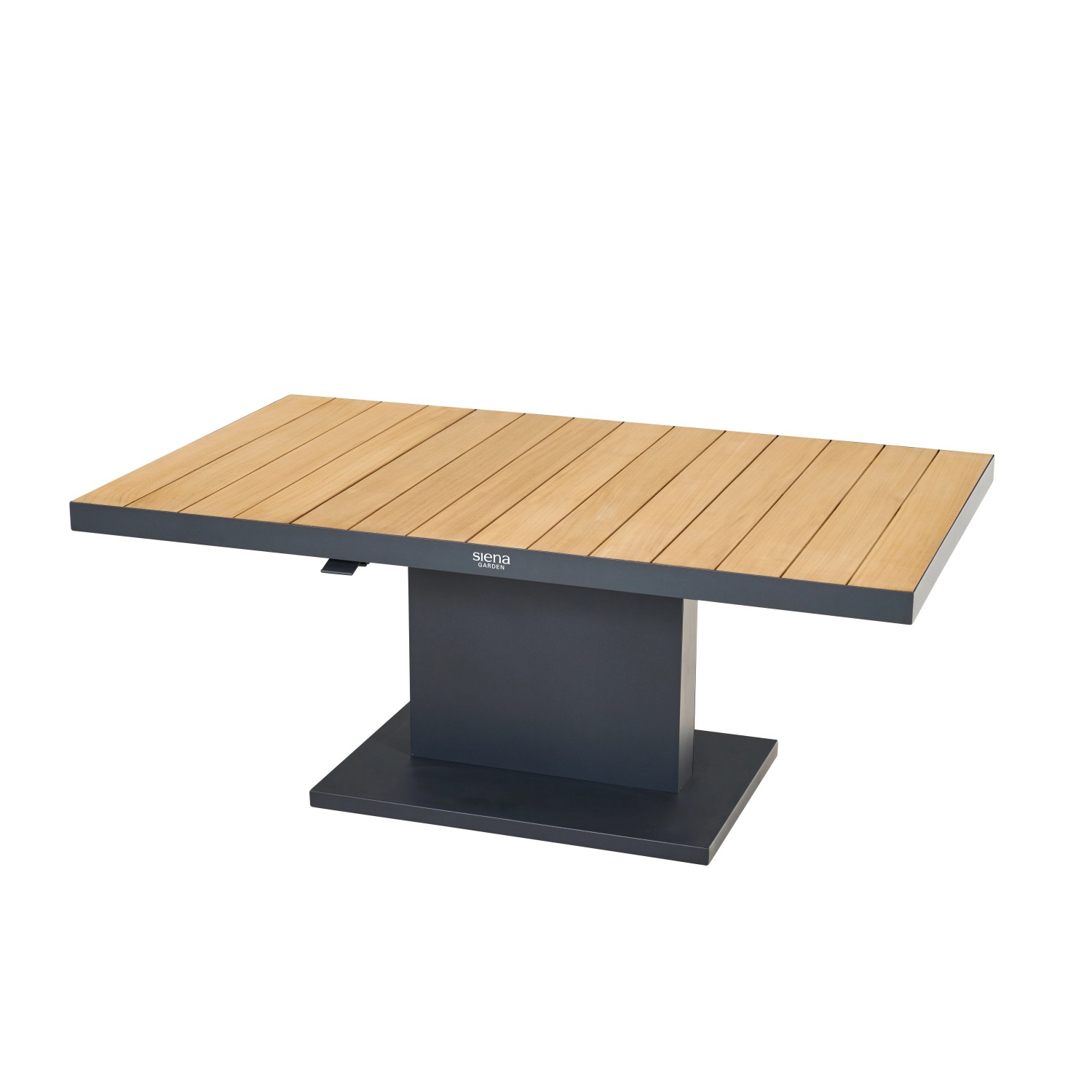 Rechteckiger Siena Garden Gartentisch Talina aus Teakholz, 85x140 cm, mit grauem Aluminiumgestell.