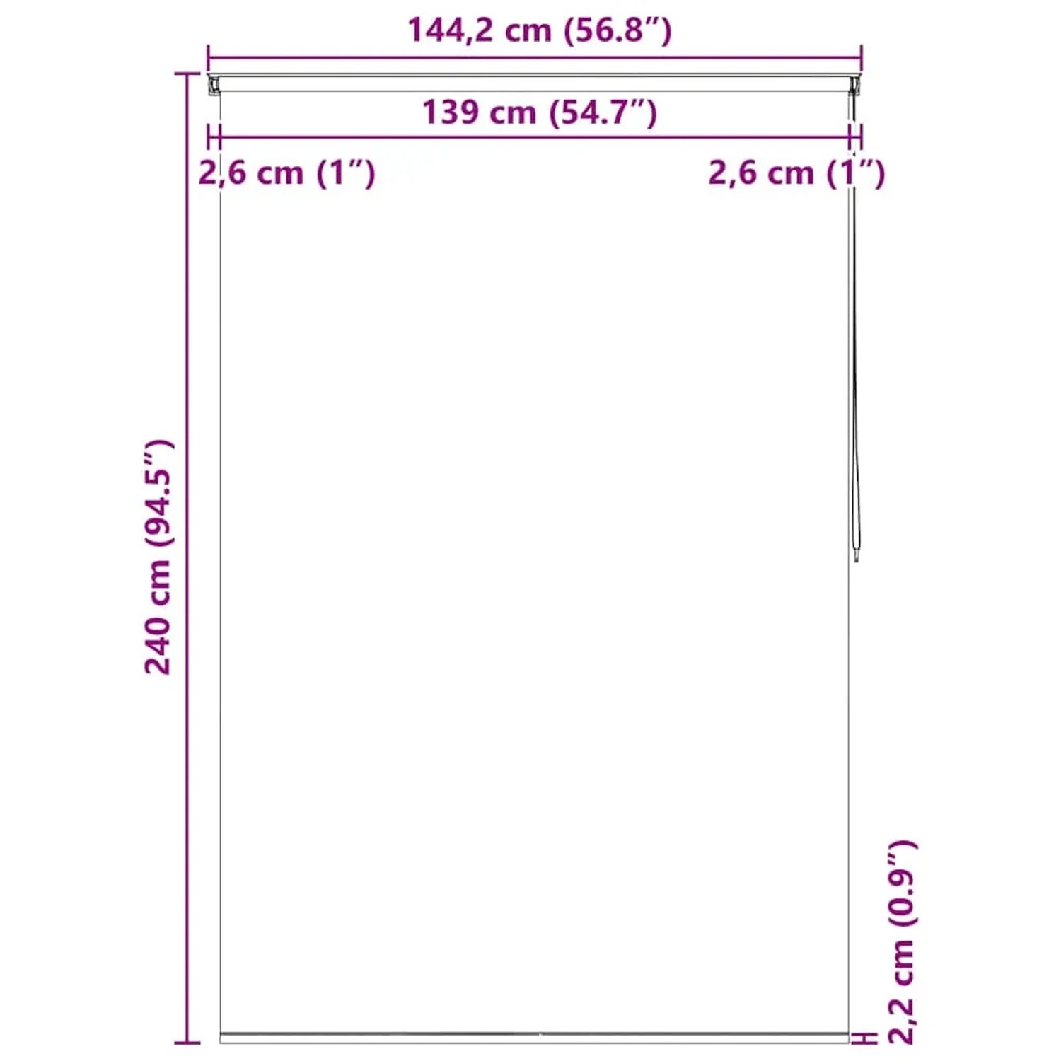 vidaXL Duschrollo 140x240 cm mit Quadratmuster, Detailzeichnung mit Maßen.
