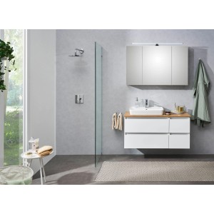 Pelipal Badmöbel-Set Quickset 360, Weiß Glanz, 113 cm mit Aufsatzbecken, Unterschrank und Spiegelschrank.