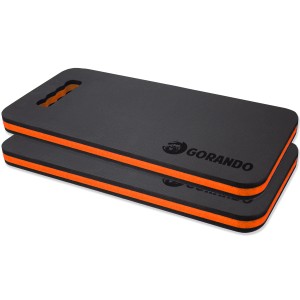 2er Set Gorando Premium Kniekissen, schwarz-orange, für Garten, Haus und Werkstatt.