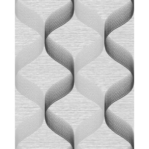 Grafische Retro Tapete in Silber, Grau und Anthrazit mit Glitzer-Effekt.