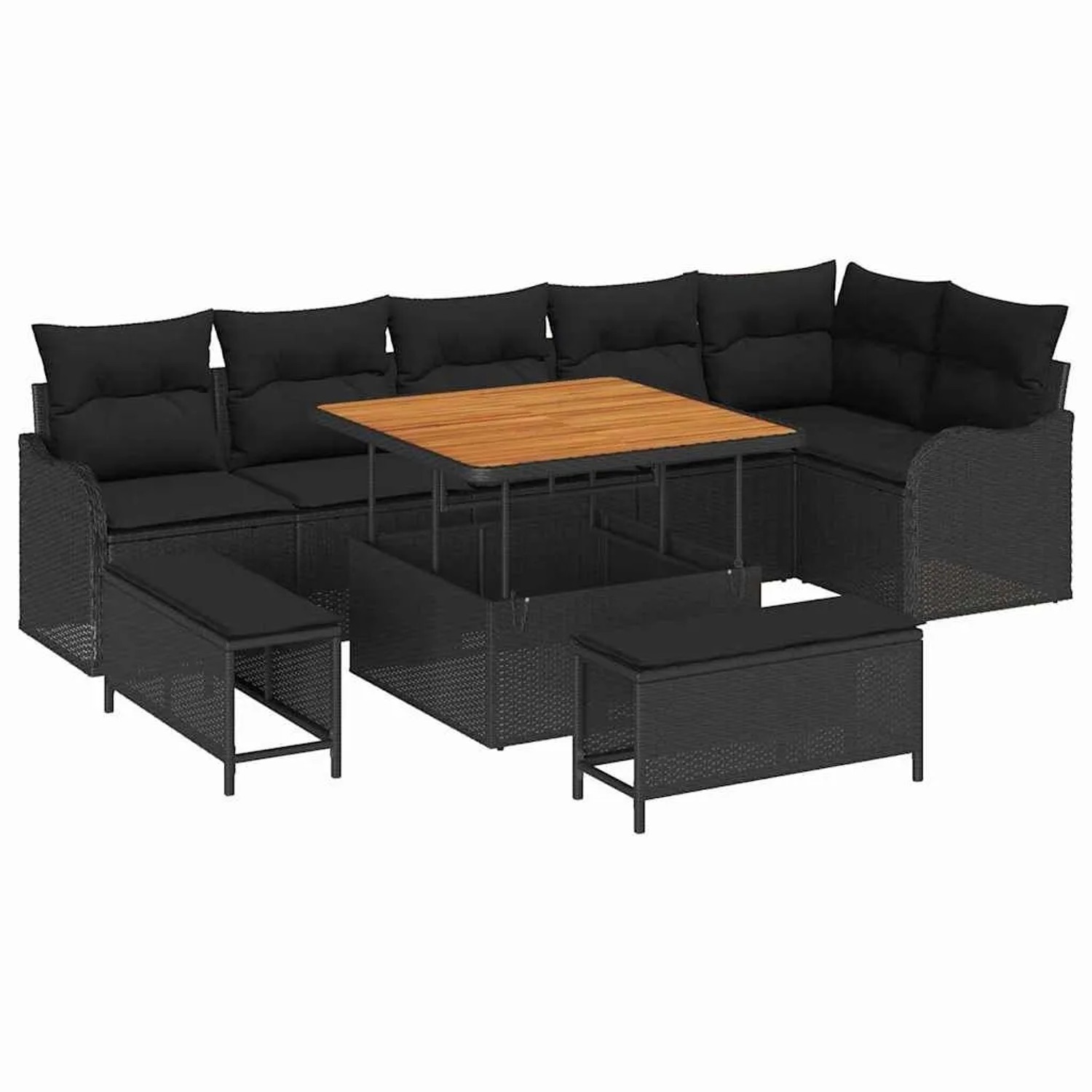 vidaXL Garten-Sofa-Set mit Kissen mit Speicher 9-Tlg Schwarz 3364224