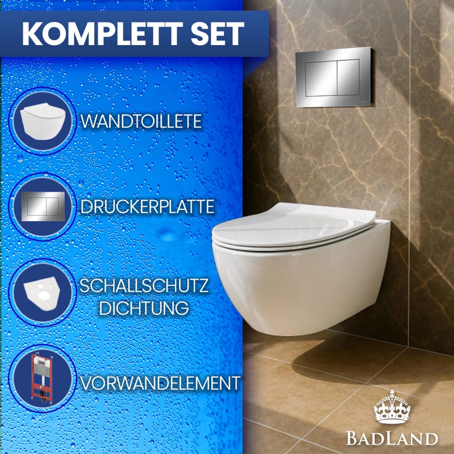 Bad Land WC SET Vorwandelement TECEbase + Toilette ROLO Weiß + Platte Rechteckig in Chrom_2