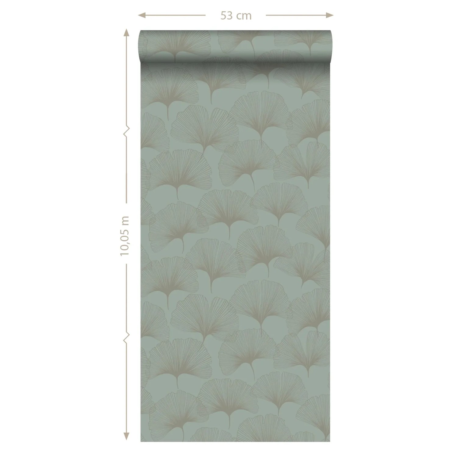 Rolle Origin Wallcoverings Vliestapete mit Ginkgoblätter Muster in Salbeigrün.