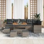Graues 10-teiliges vidaXL Garten-Sofa-Set aus Poly Rattan mit Kissen und Tisch.