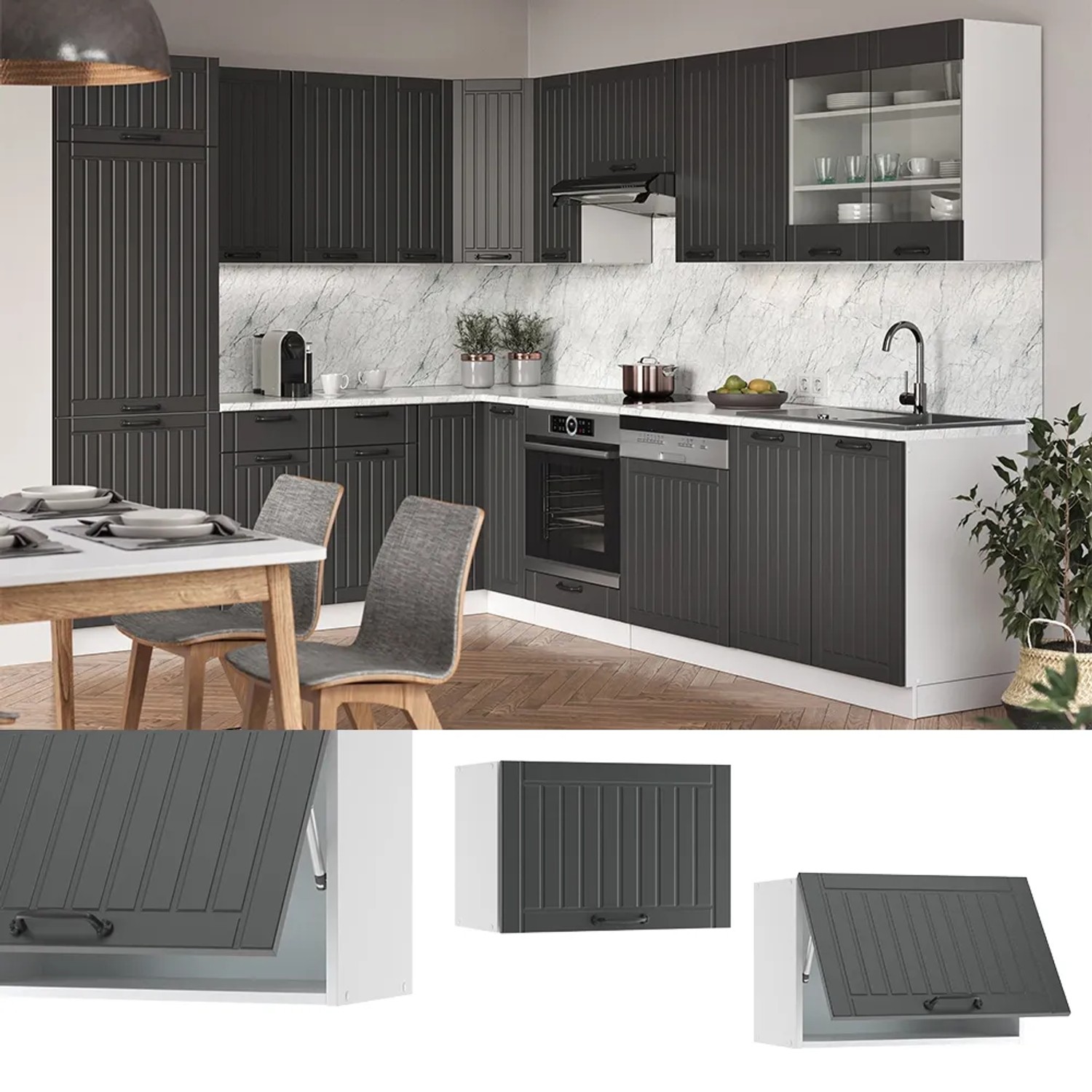 Vicco Hängeschrank Fame-Line, anthrazit/weiß, 60 cm breit. Küchenschrank zur Wandmontage.