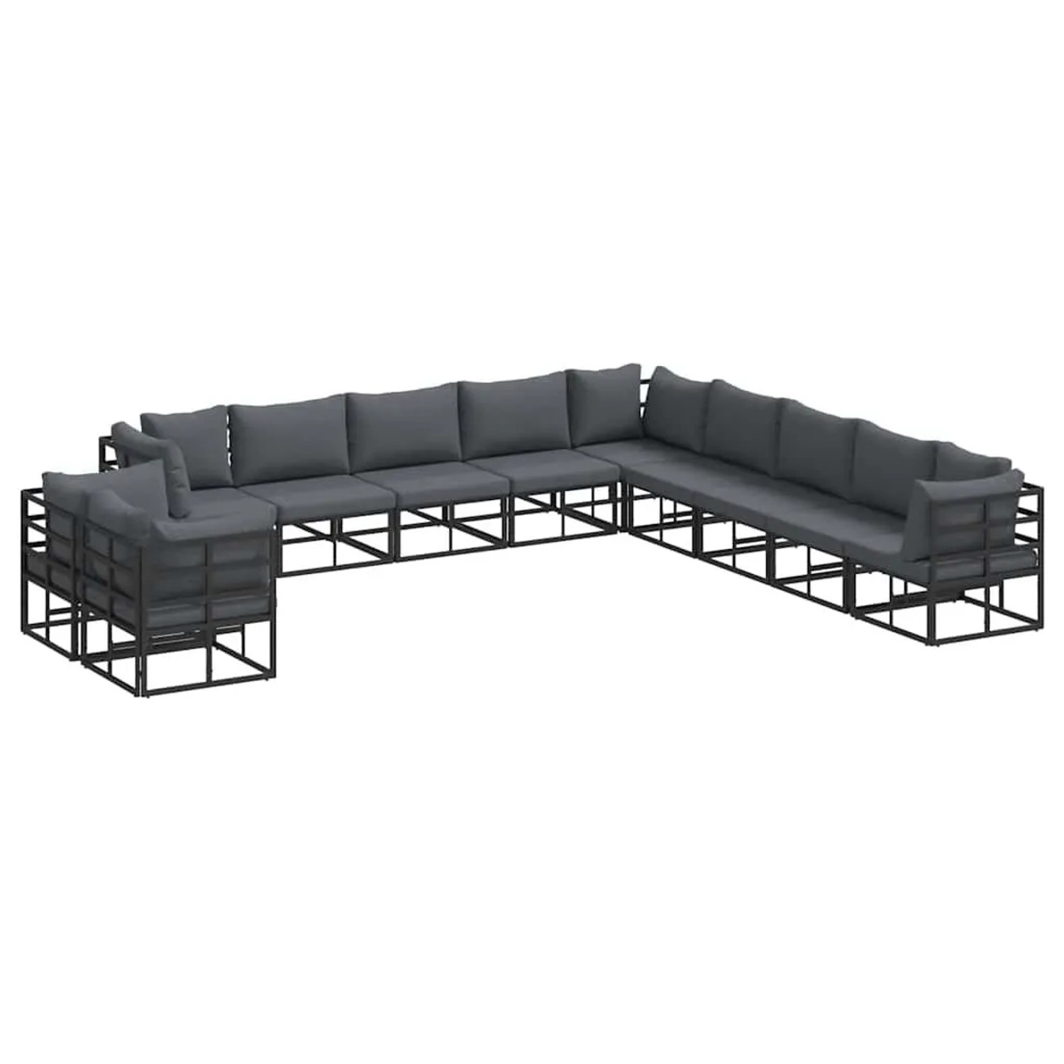 vidaXL Gartensofa-Set mit Kissen 11 Stk Schwarz Aluminium 3378886