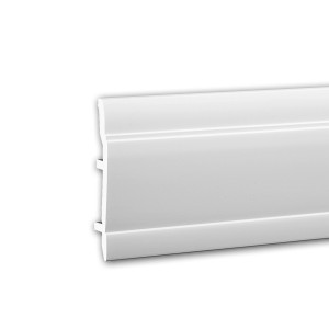 Weiße, stoßfeste PROFHOME Sockelleiste aus Polyurethan, 200 cm lang.