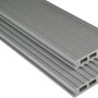 Graue Kovalex WPC Terrassendielen mit matter Oberfläche und feiner Riffelung.
