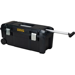 Stanley FatMax Werkzeugbox mit Rädern und Teleskopgriff, ideal für den mobilen Einsatz.